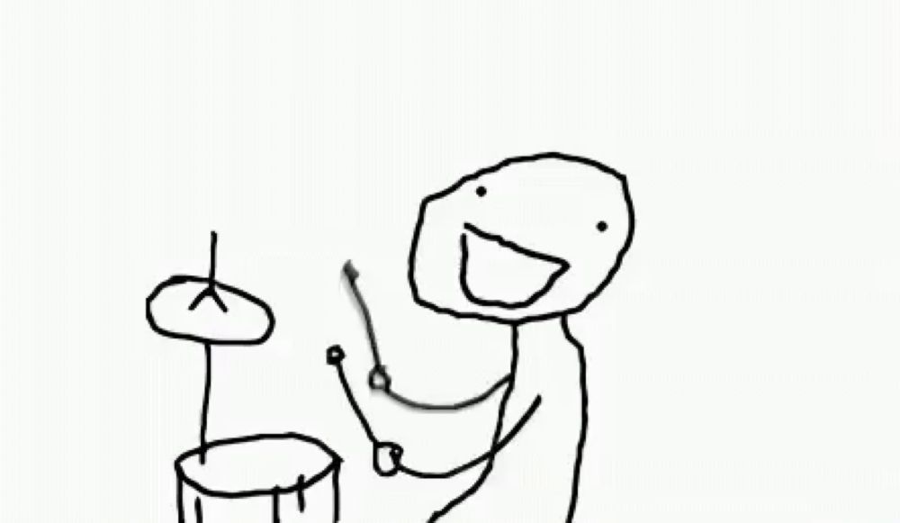 a drawing of a person playing drums with a drum stick .