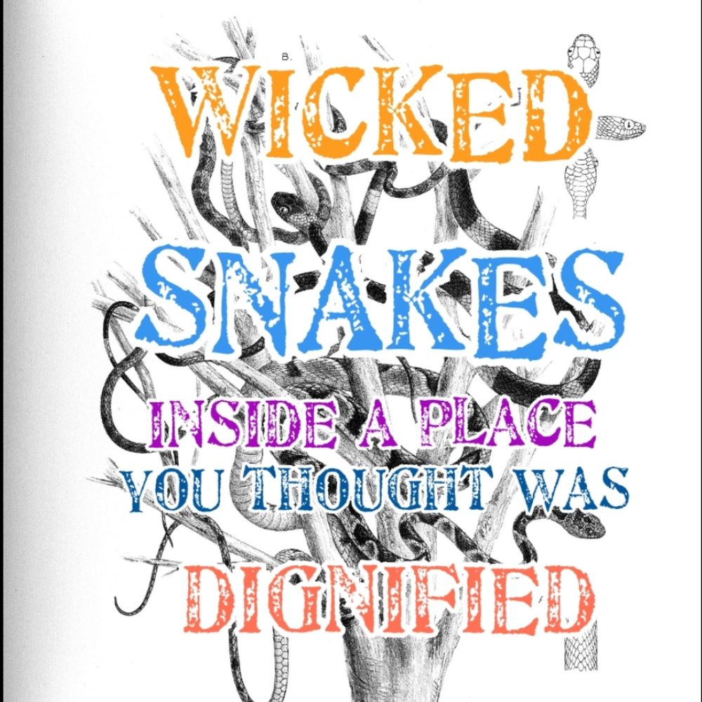 Stylized text of song lyrics: "Wicked snakes inside a place you thought was dignified"