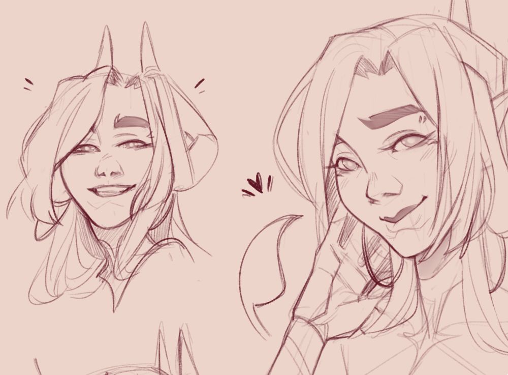 OC Adeel - Two sketches portraits of Adeel, one with a big warm smile, eyes a lil open and the other with a soft cute smile