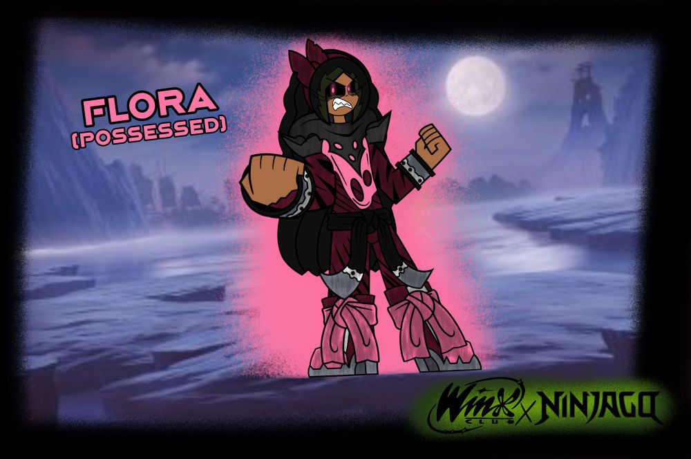Pictured here: Flora from Winx Club, Or rather, my redesign of Flora from My Winx Rewrite, being possessed by Morro & getting a corrupted design, just like with Lloyd in Ninjago’s 5th season, Possession.