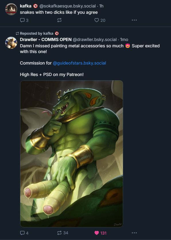 There are two posts, the top states "Snakes with two dicks if you agree", and the bottom post is of a snake with two dicks. Almost making it out to be a direct response to the image.