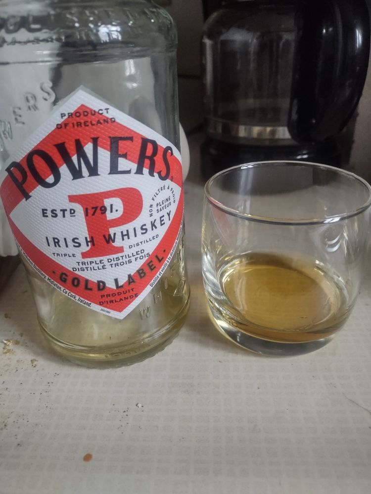A shot of Powers Irish Whiskey...