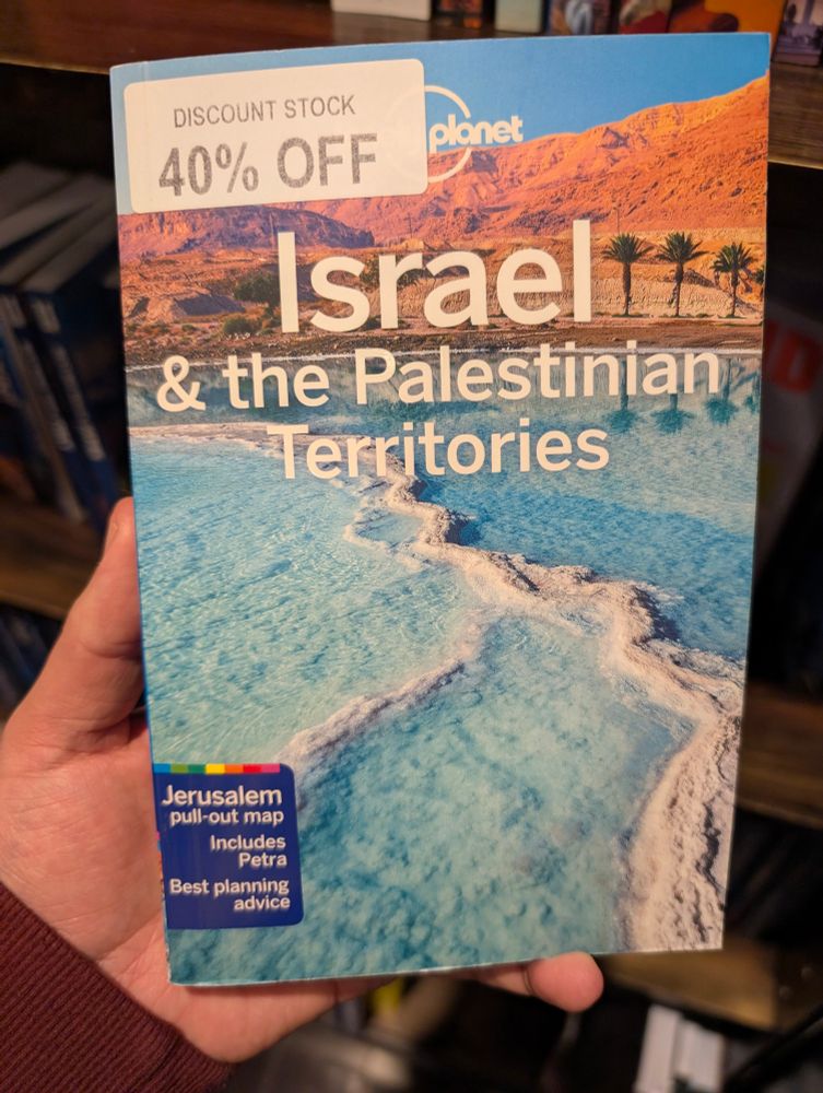 Lonely Planet travel guide for "Israel & the Palestinian Territories" with a faded "40% off" sticker