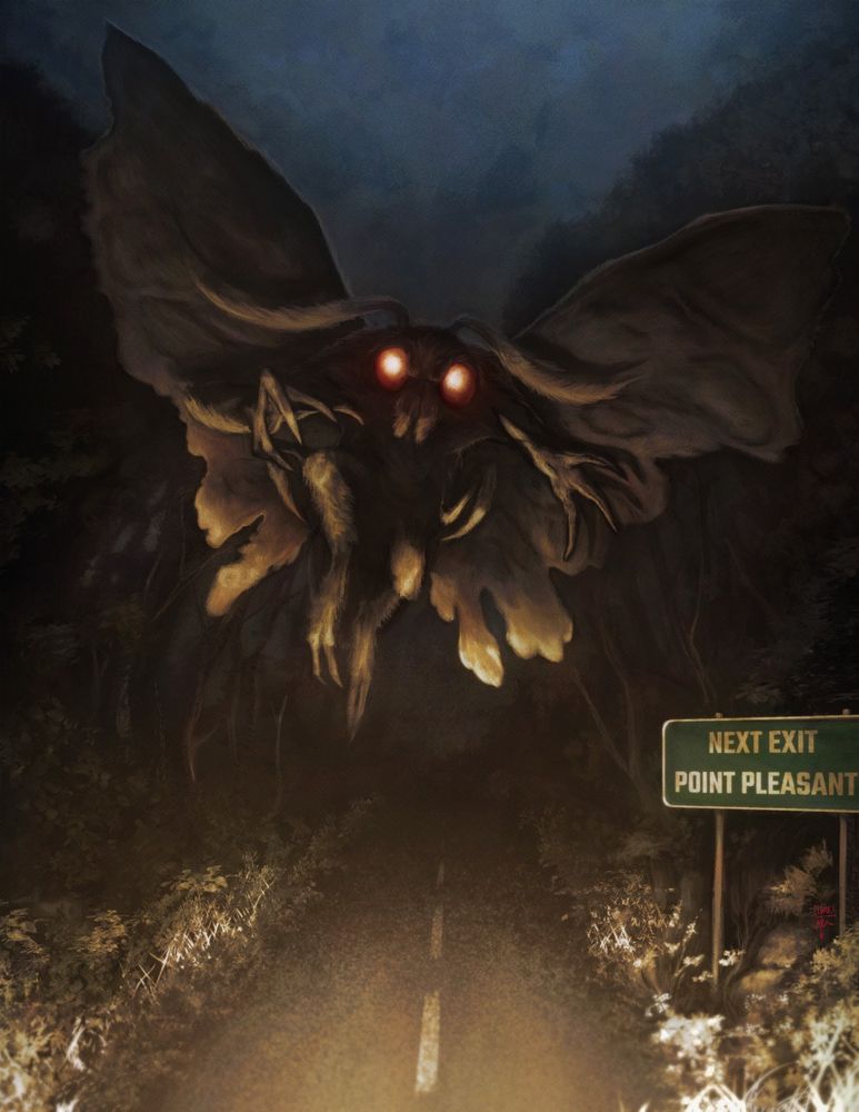 Is it a moth man? Oh it's a moth man. Flying at your windshield on a dark highway approaching Point Pleasant.