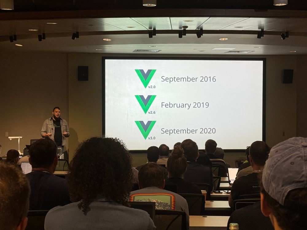 Charles Villard taking the audience through the history of Vue