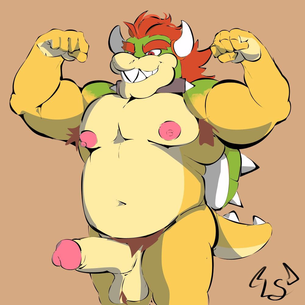 Bowser flexing with his cock out!