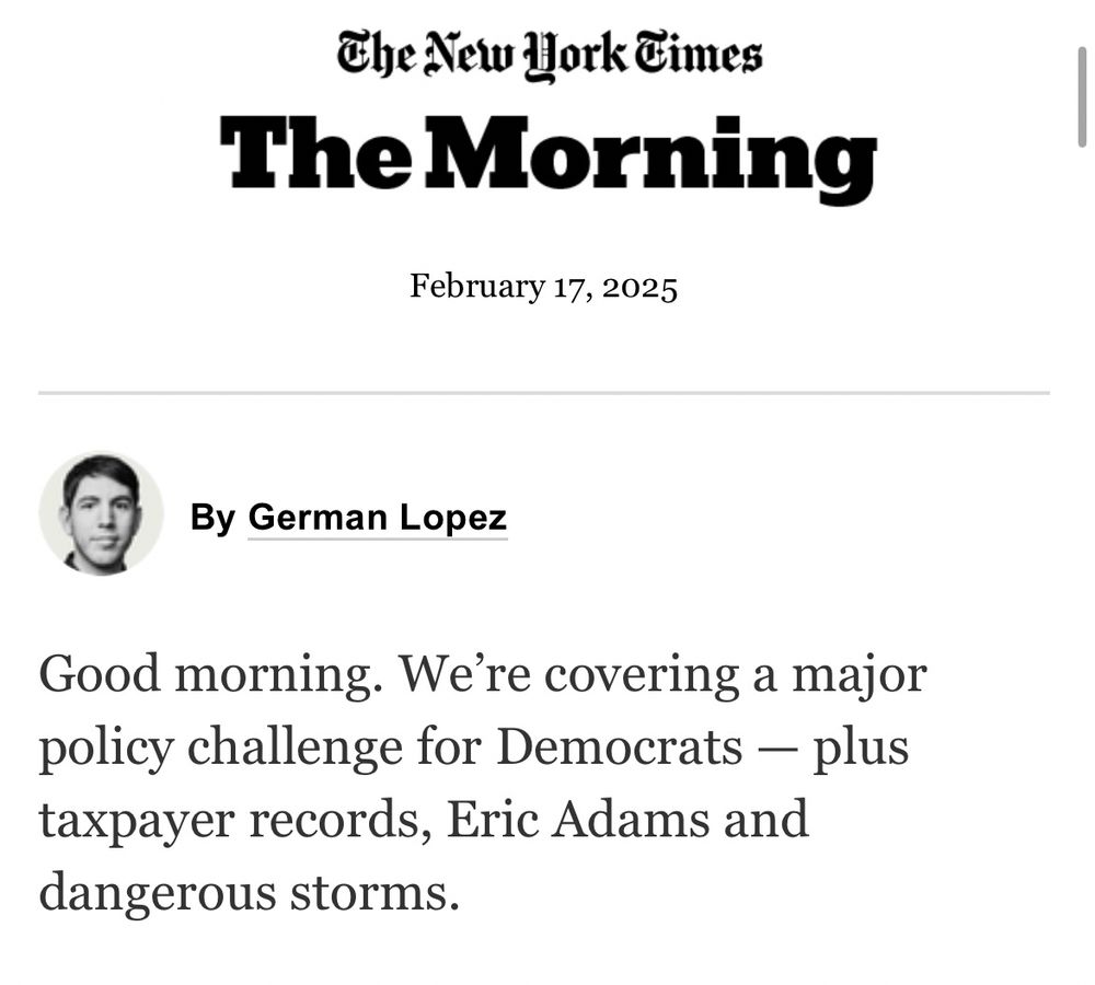 Image of New York Times “The Morning Newsletter” for February 17, 2025