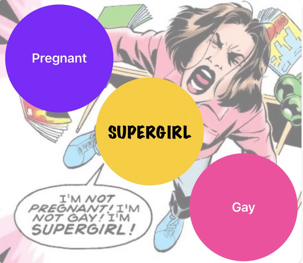 The same image as OP, but with helpful circles visually demonstrating that SUPERGIRL is neither pregnant nor gay 