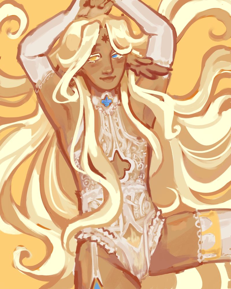 Pure Vanilla Cookie from Cookie Run Kingdom in white lingerie
