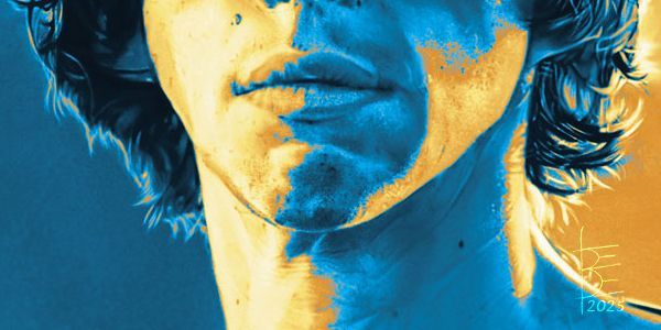 a snippet of the larger painting, focused on his mouth and chin. 