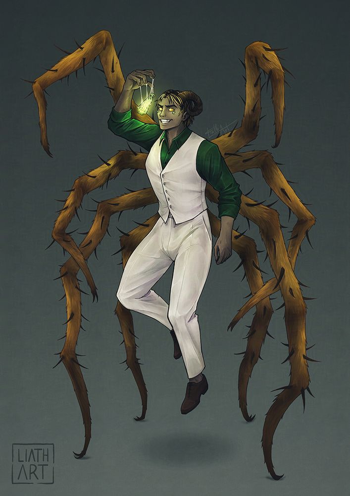 Lynx inspired spider tiefling concept. A commission done by Liath.