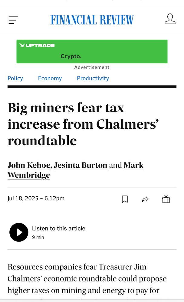 AFR headline: Big miners fear tax increase from Chalmers’ Roundtable 