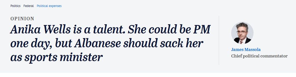 Anika Wells is a talent. She could be PM one day, but Albanese should sack her as sports minister