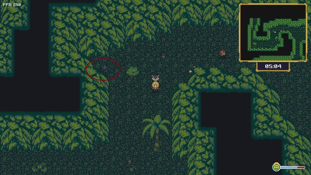 Jungle biome of Dipets game showing a plug in the ground. The game story takes place in a digital world.