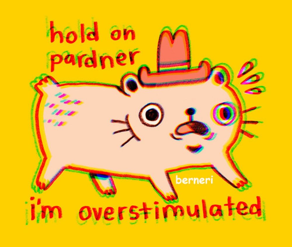 Art by berneri of an overstimulated cowboy cat