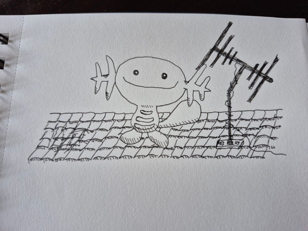 Wooper sitting on a roof next to an antenna