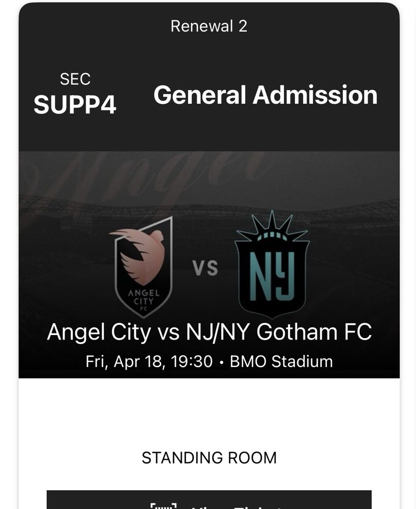 Screenshot of Ticket for Angel City vs NJ/NY Gotham City