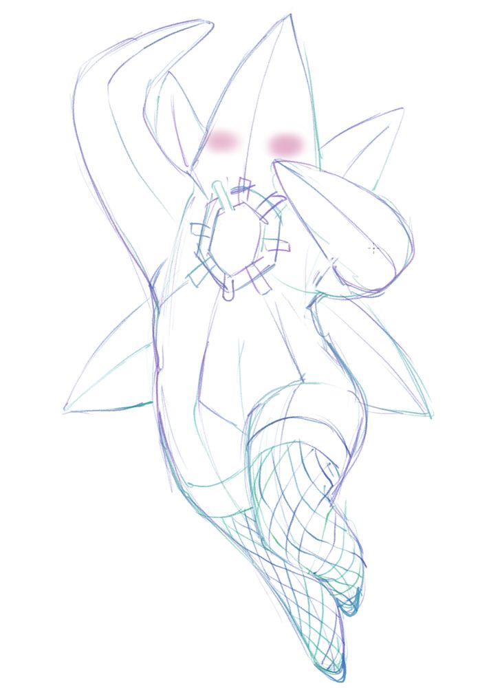 Outro esboço de linhas coloridas do Starmie, em pose sexy, com o rosto rosado e meia arrastão