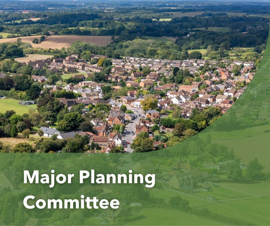 Image shows houses, with a green banner over the top with text that reads: 'major Planning Committee' 