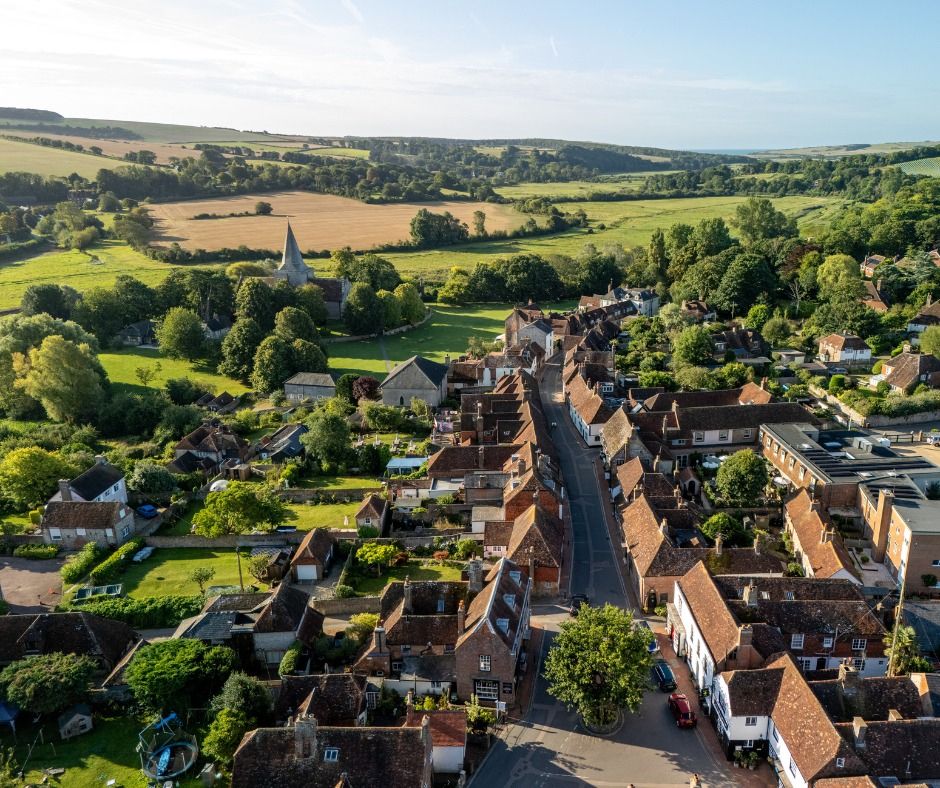 Image shows houses and fields in East Sussex