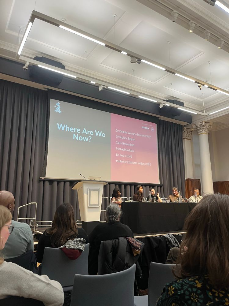 A panel of speakers at the ten year anniversary of Our Migration Story website on October 27 2025 at King’s College, London. 