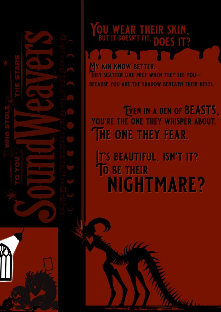 You wear their skin, but it doesn't fit, does it?
My kin know better. They scatter like mice when they see you--because you are the shadow beneath their nests.

Even in a den of beasts, you're the one they whisper about.
The one they fear.

It's beautiful, isn't it? To be their nightmare?