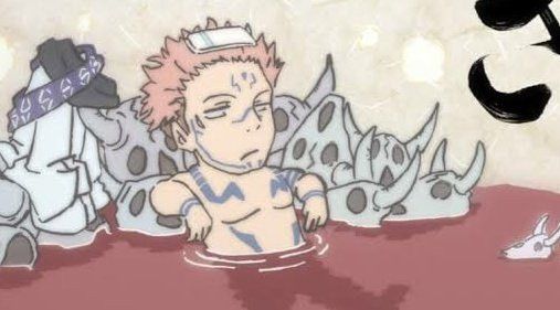 sukuna in his innate domain enjoying a bath