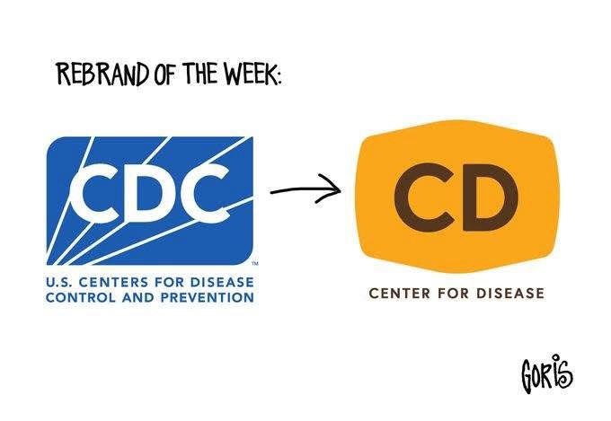 CDC logo being rebranded to what just says CD, in a Cracker Barrel style logo. 