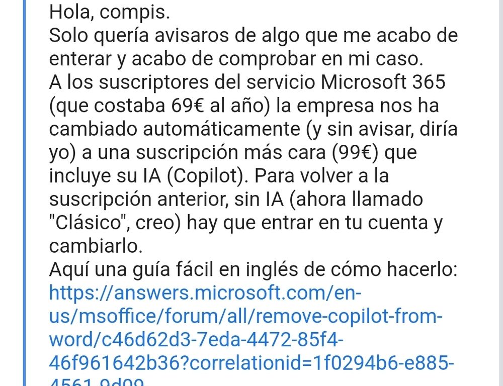 Captura de pantalla de mensaje de Asetrad.