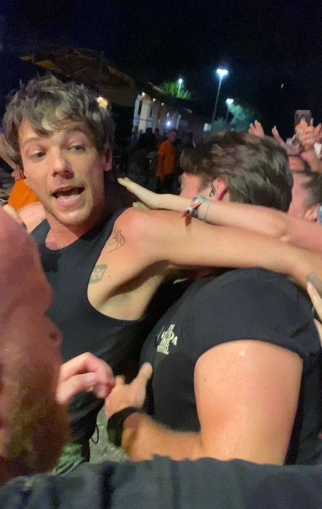 Louis Tomlinson sliding down a bodyguard