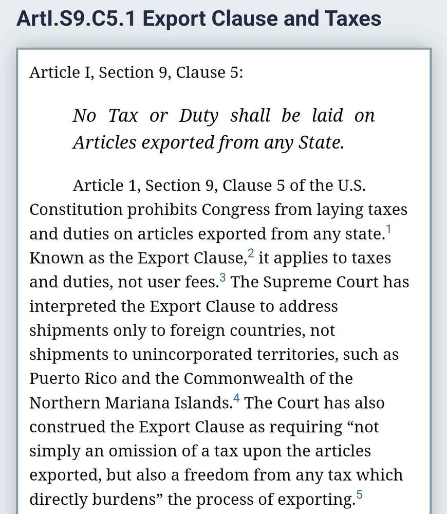 Auszug aus dem amerikanischen Gesetz zu Zellen, demnach Zölle auf Exporte nach außerhalb der USA widerrechtlich sind.