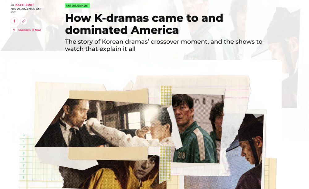 A screenshot of an article on Polygon.com from November 2023 with the headline "How K-dramas came to and dominated America." A collage of images from various K-dramas follows.
