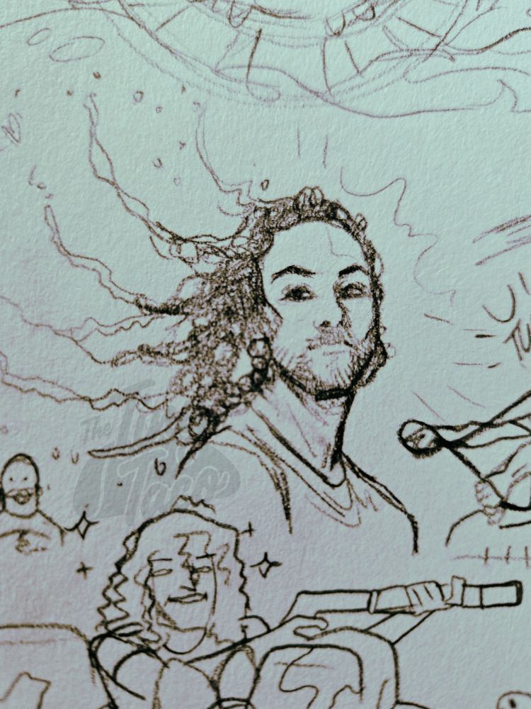 Dan flipping his wet hair with arin in the back in awe. Another fan at the bottom looking smug with his tank floatie.