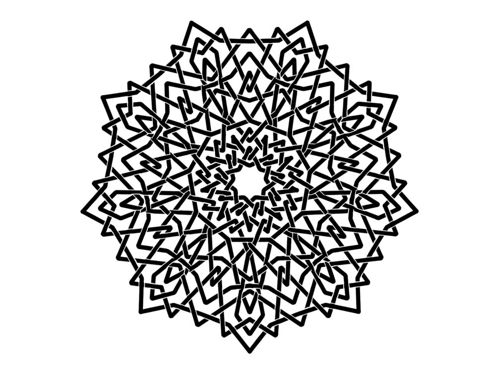 angular black lines going over and under, with 9-fold symmetry