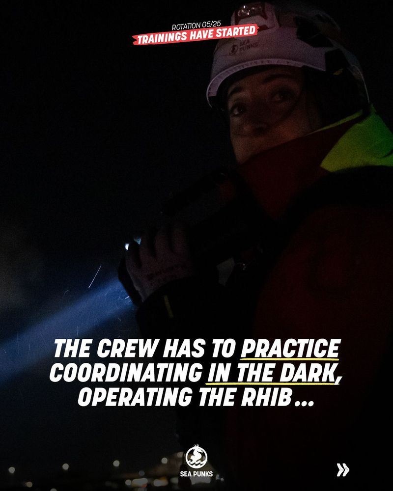 RHIB Crew of Sea Punk I trains at night 