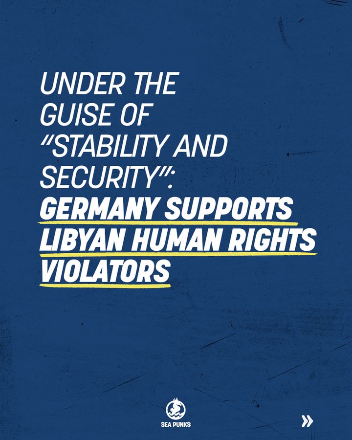 white letters on blue background, info sheet on Germany's prolonging of Irini Mandat