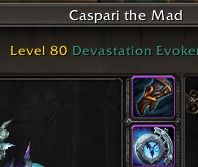 A crop of interface with my dracthyr main Caspari with title "the Mad"