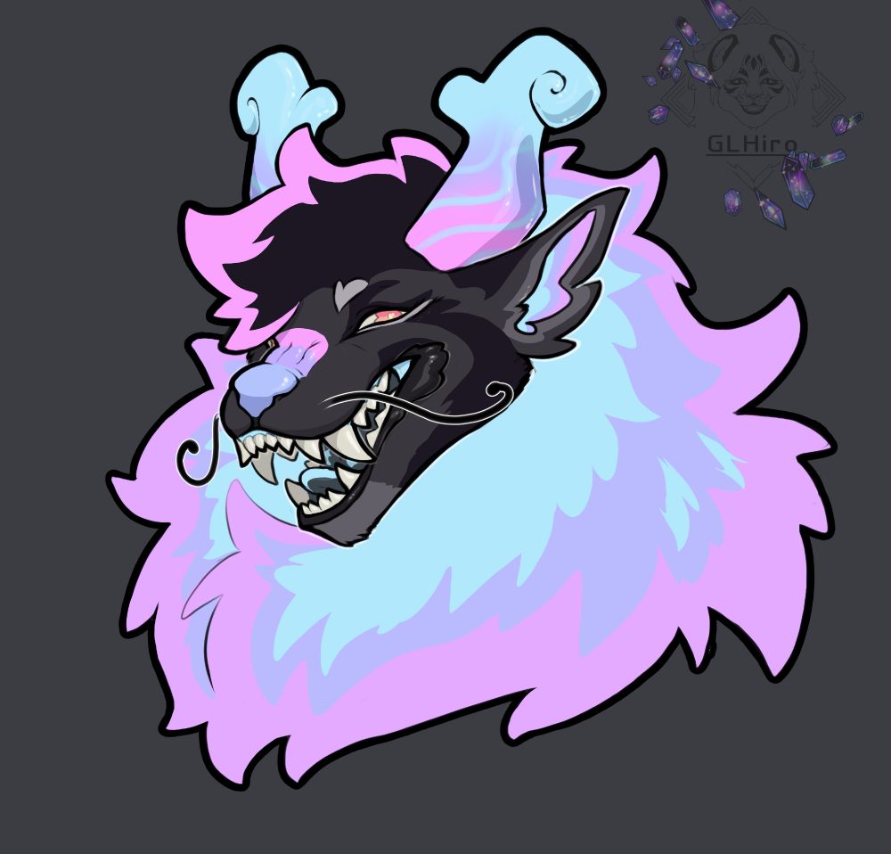 A portrait of a eastern dragon with pastel blue-pink mane and horns