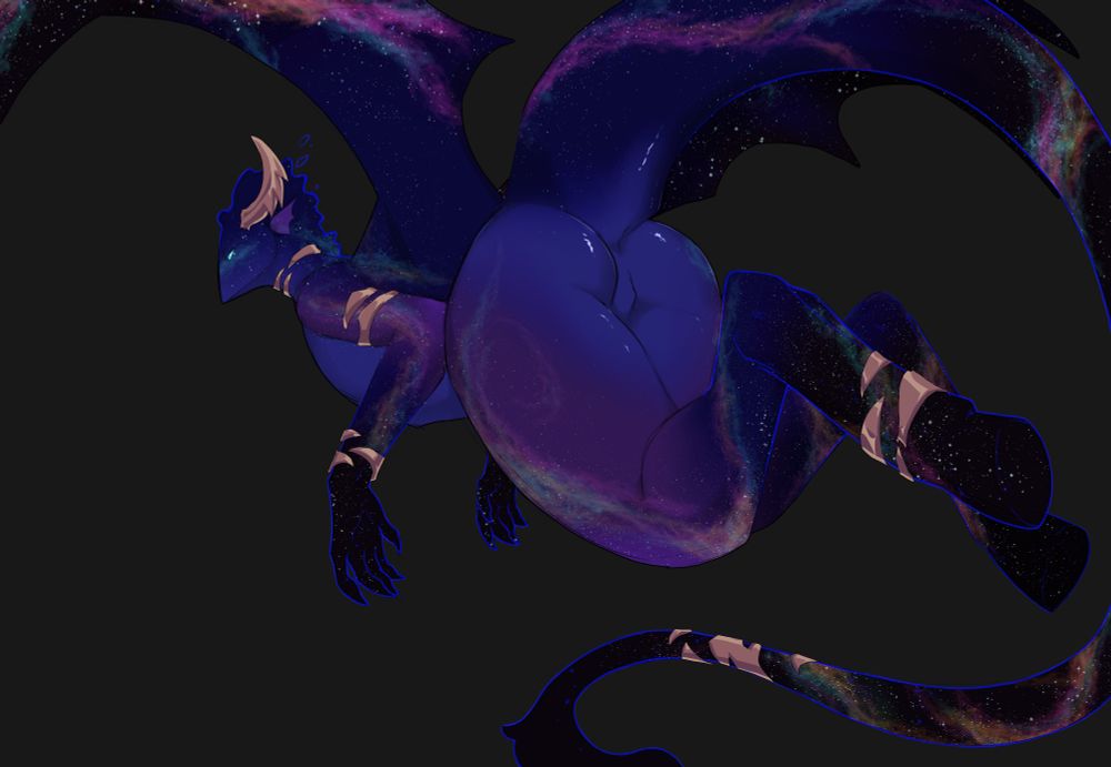 Just a sketch with flying Star Eater. We are looking at him (and his fine peach) from behind