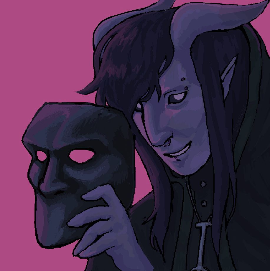 Ghoul holding a mask smirking at camera