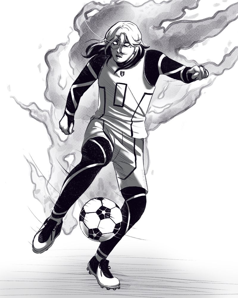 Art of a blue lock oc kicking a ball
