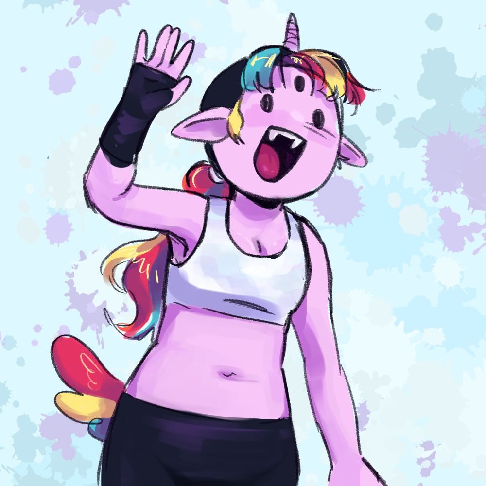 Pink unicorn girl waving 
