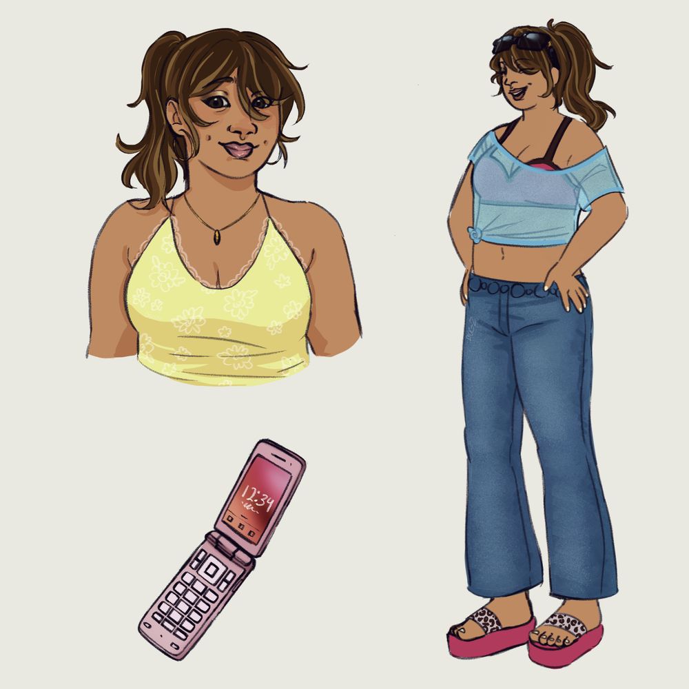 Original character reference sheet with bust, full body, and an item of importance 