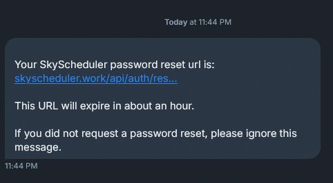 Example password reset direct message