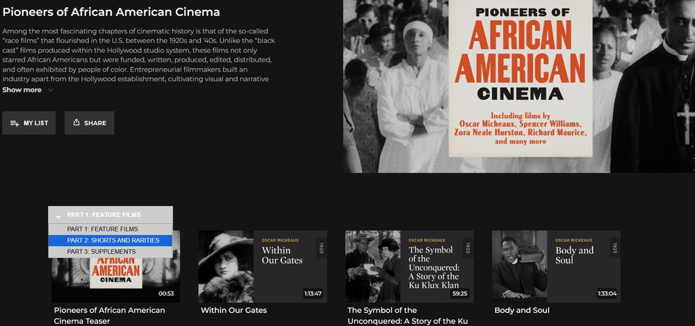 Pioneers of African American Cinema curation via The Criterion Channel