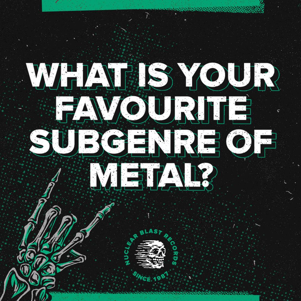 Illustration of a skeleton hand doing the metal horns and the question "what is you favourite subgenre of metal?"