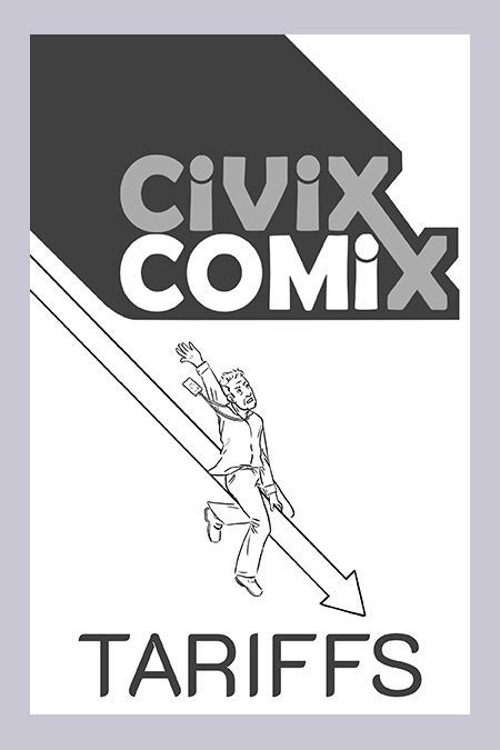 The cover of Civix Comix's Frank riding a plunging stock market arrow.