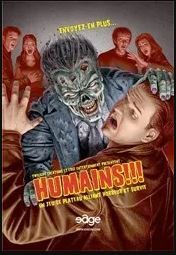 La couverture de la boîte du jeu "Humains !!!" sur laquelle un zombi avec la peau en lambeaux s'apprête à bouffer un humain