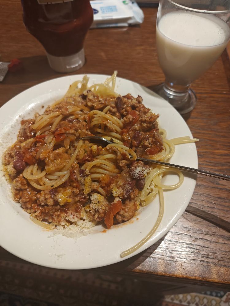 Ready dish of pasta bolognese 