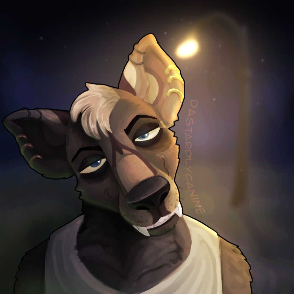 Drawing of a hyena looking creepily at the camera